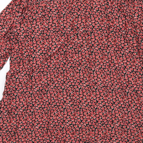 Zara Womens Red Floral Viscose A-Line Size M V-Neck Button