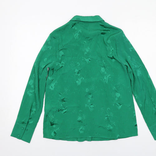 Zara Womens Green Floral Polyester Basic Button-Up Size XS Collared