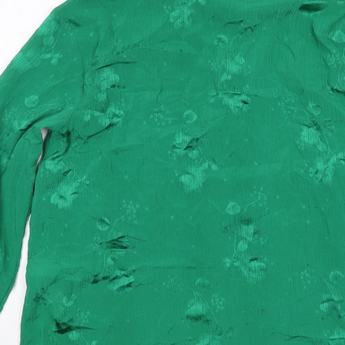 Zara Womens Green Floral Polyester Basic Button-Up Size XS Collared