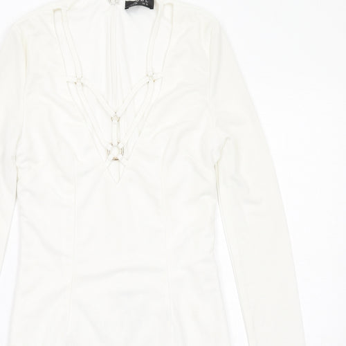 Club L Womens White Polyester Bodycon Size 10 V-Neck Zip