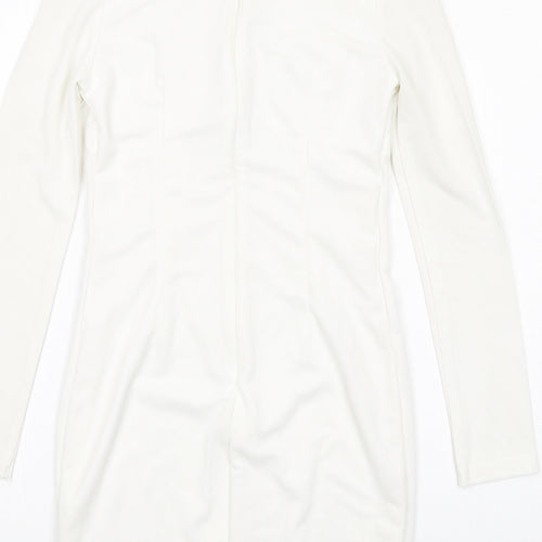 Club L Womens White Polyester Bodycon Size 10 V-Neck Zip