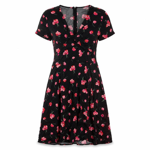 Gap Womens Black Floral Viscose A-Line Size 4 V-Neck Zip