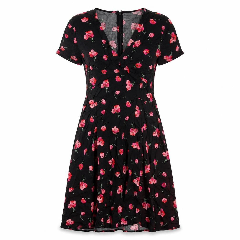 Gap Womens Black Floral Viscose A-Line Size 4 V-Neck Zip