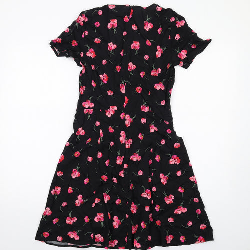 Gap Womens Black Floral Viscose A-Line Size 4 V-Neck Zip