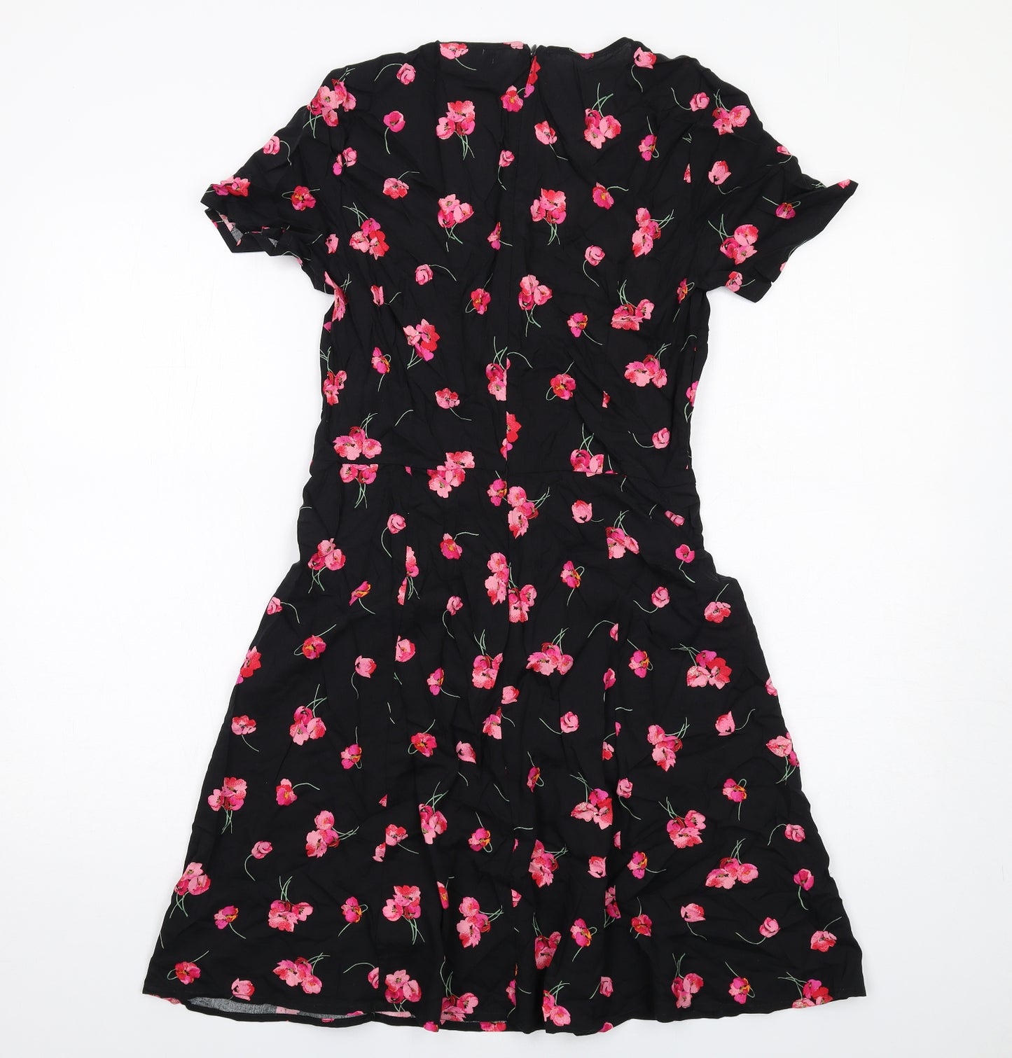 Gap Womens Black Floral Viscose A-Line Size 4 V-Neck Zip