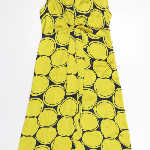 Clements Ribeiro Womens Yellow Geometric Polyester Shift Size 10 V-Neck Zip