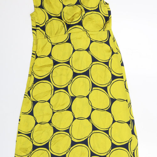 Clements Ribeiro Womens Yellow Geometric Polyester Shift Size 10 V-Neck Zip
