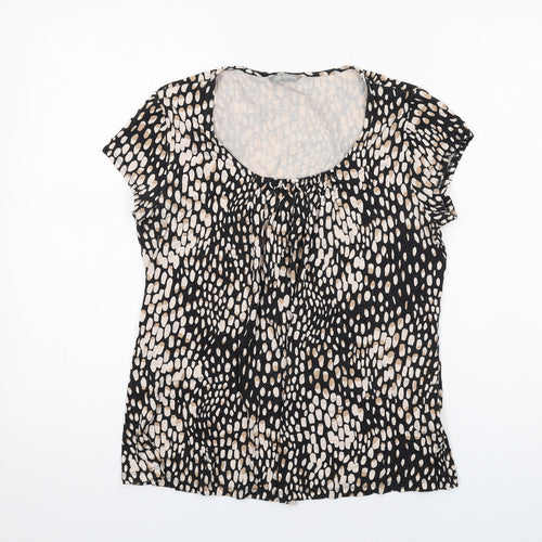 Marks and Spencer Womens Black Geometric Viscose Basic T-Shirt Size 12 Scoop Neck