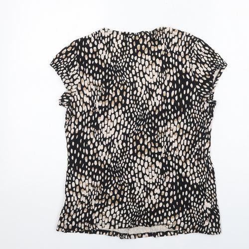 Marks and Spencer Womens Black Geometric Viscose Basic T-Shirt Size 12 Scoop Neck