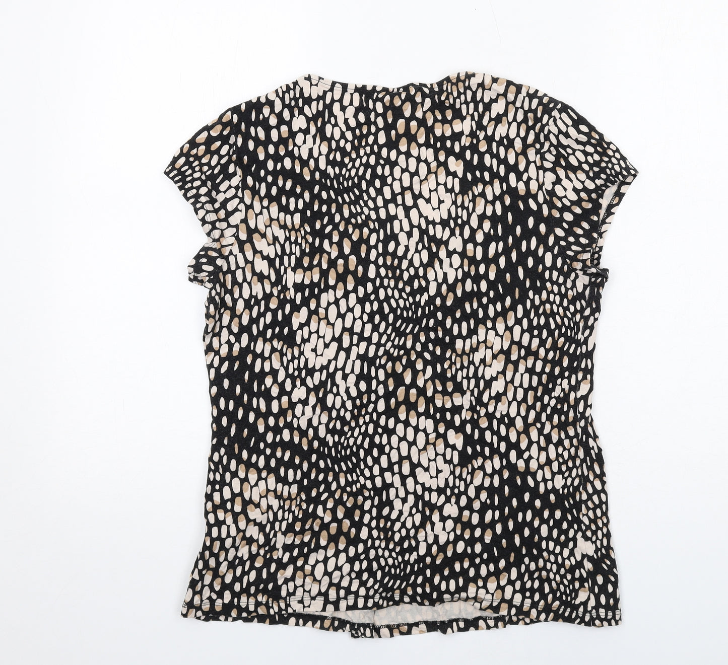 Marks and Spencer Womens Black Geometric Viscose Basic T-Shirt Size 12 Scoop Neck