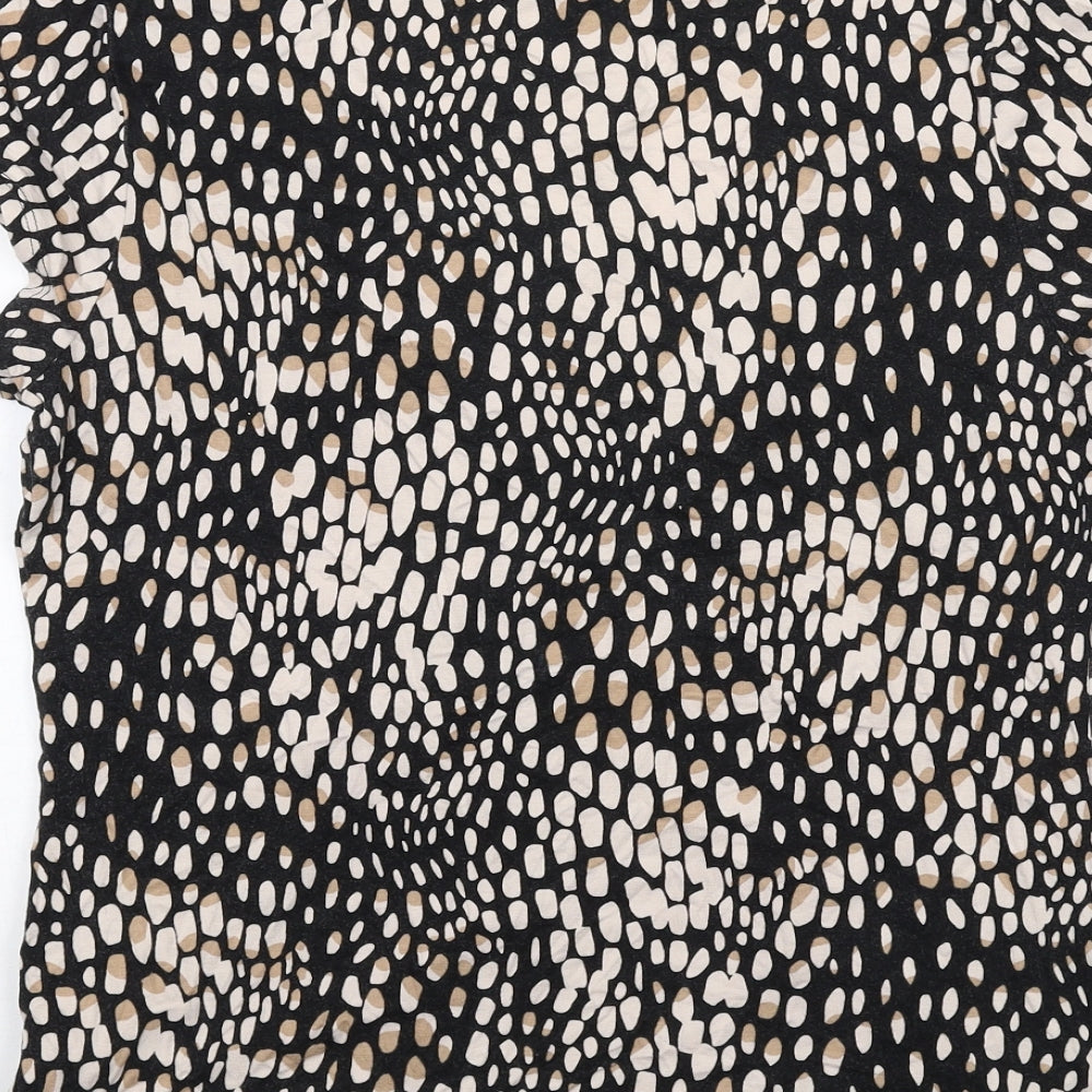 Marks and Spencer Womens Black Geometric Viscose Basic T-Shirt Size 12 Scoop Neck