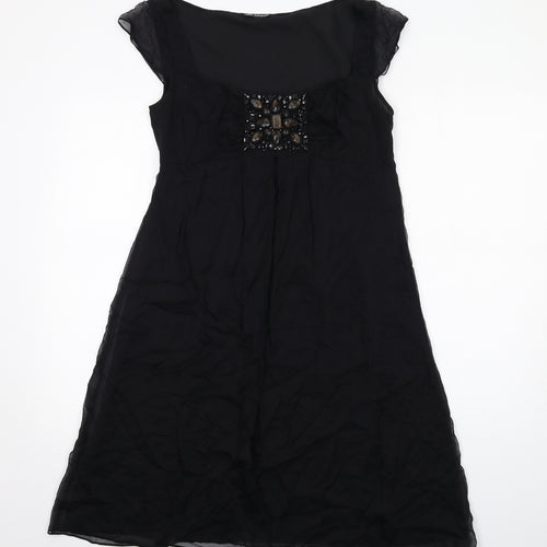 Autograph Womens Black Silk Shift Size 10 Round Neck Zip