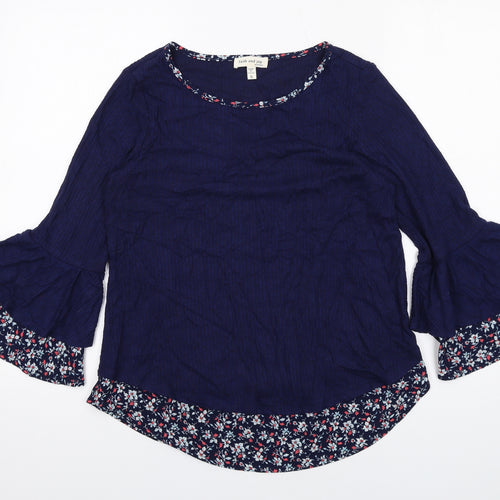 Faith And Joy Womens Blue Viscose Basic Blouse Size S Round Neck