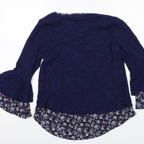 Faith And Joy Womens Blue Viscose Basic Blouse Size S Round Neck