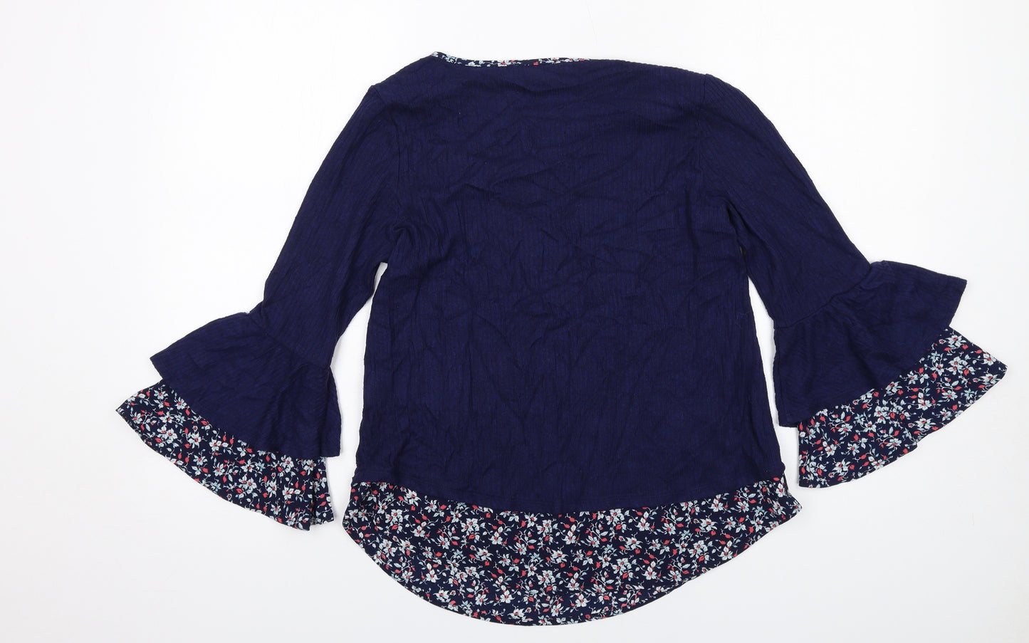 Faith And Joy Womens Blue Viscose Basic Blouse Size S Round Neck