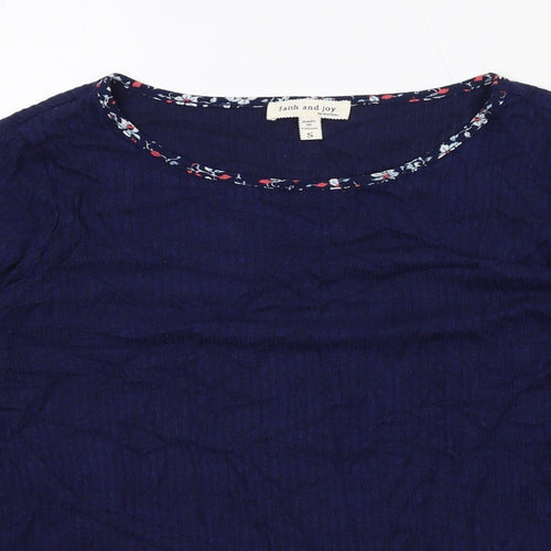 Faith And Joy Womens Blue Viscose Basic Blouse Size S Round Neck