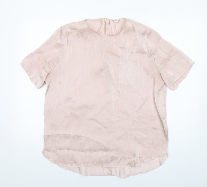 River Island Womens Pink Polyester Basic Blouse Size 16 Round Neck