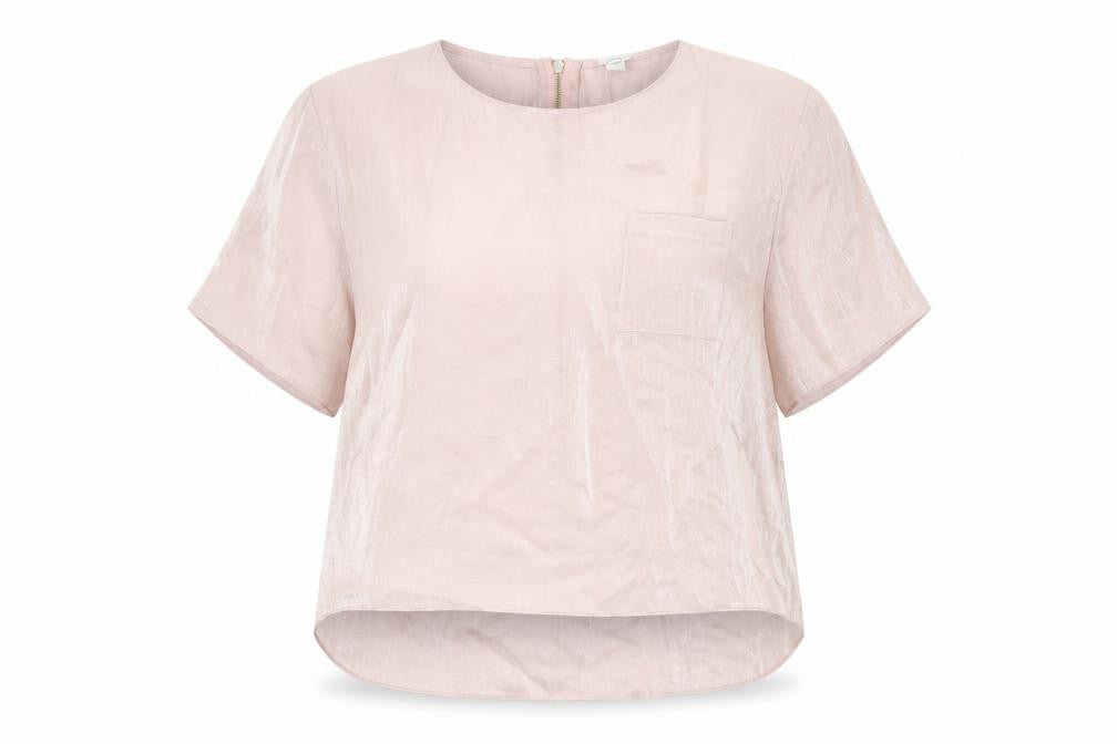Front view of River Island women’s pink polyester basic blouse, size UK 16, round neck