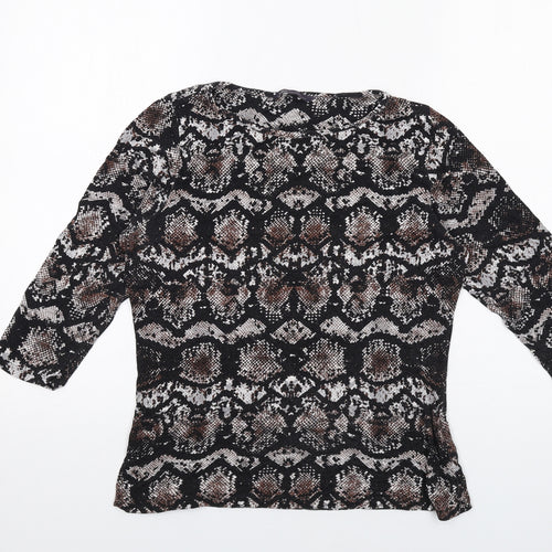 Marks and Spencer Womens Black Animal Print Viscose Basic T-Shirt Size 12 Round Neck - Snakeskin Pattern