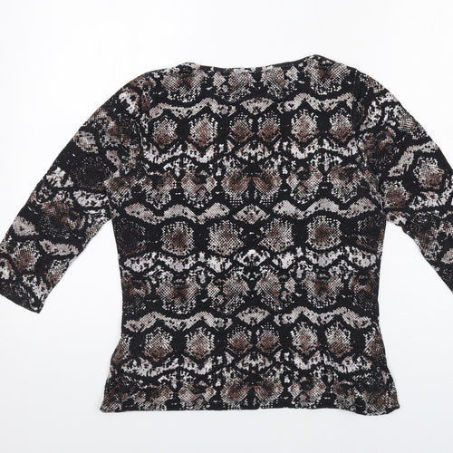 Marks and Spencer Womens Black Animal Print Viscose Basic T-Shirt Size 12 Round Neck - Snakeskin Pattern