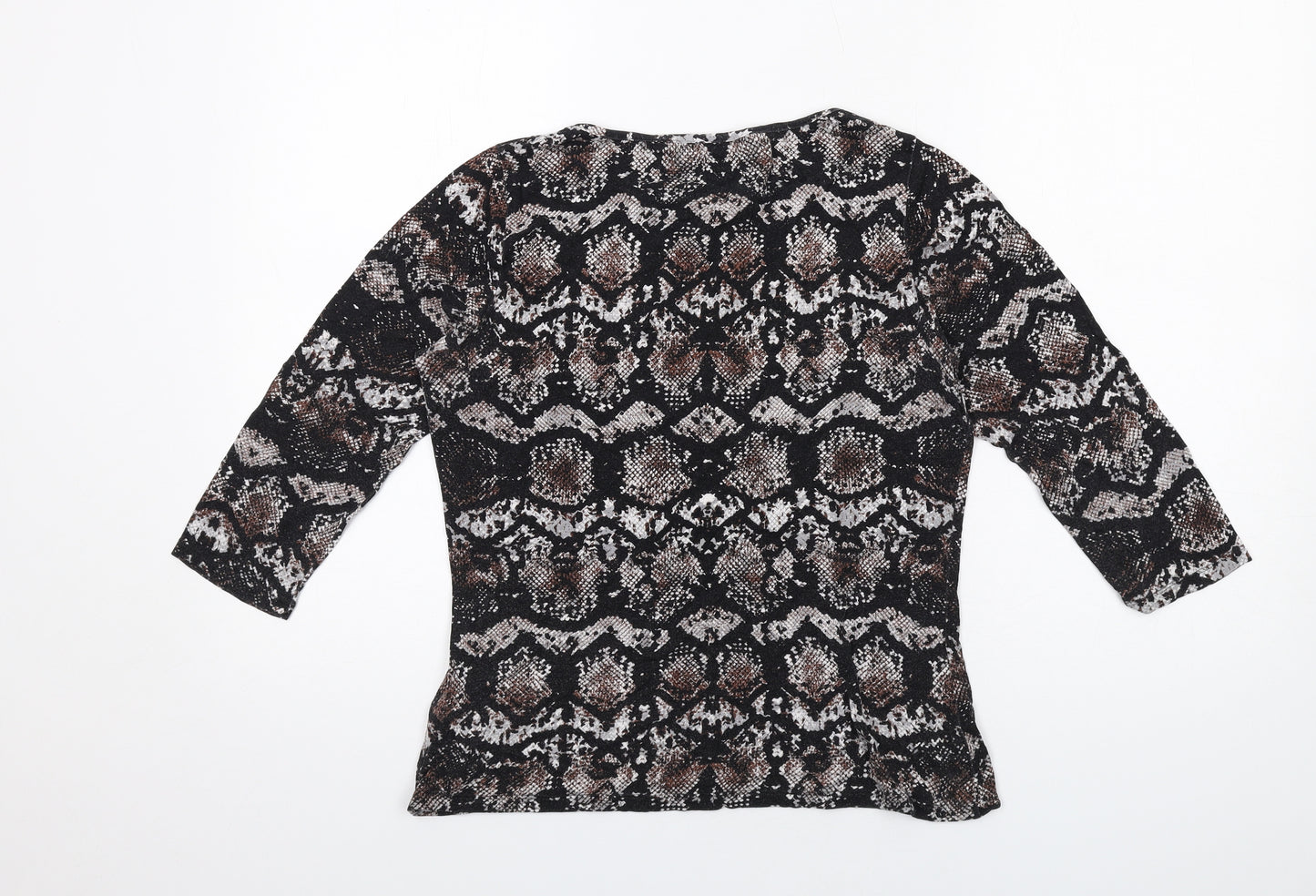 Marks and Spencer Womens Black Animal Print Viscose Basic T-Shirt Size 12 Round Neck - Snakeskin Pattern