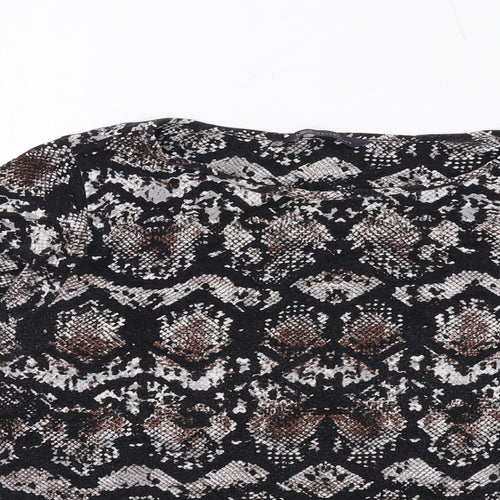 Marks and Spencer Womens Black Animal Print Viscose Basic T-Shirt Size 12 Round Neck - Snakeskin Pattern