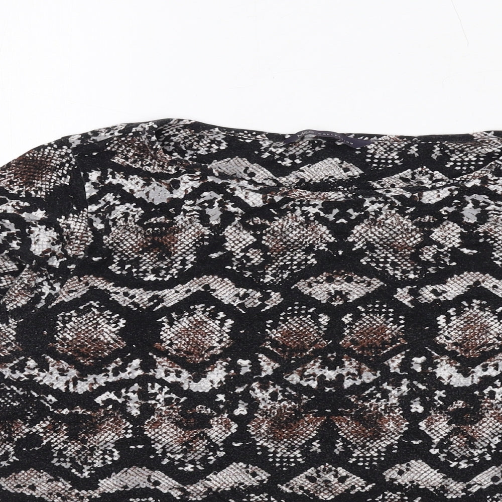 Marks and Spencer Womens Black Animal Print Viscose Basic T-Shirt Size 12 Round Neck - Snakeskin Pattern