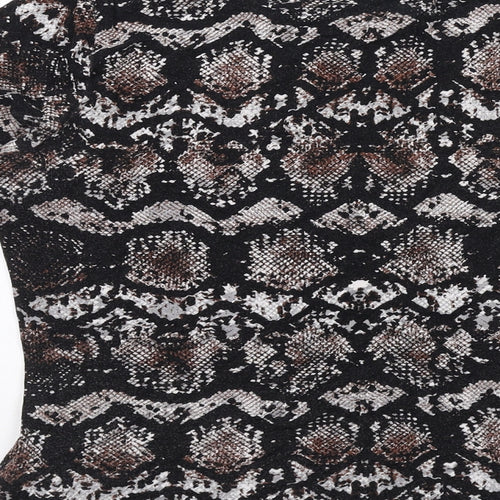 Marks and Spencer Womens Black Animal Print Viscose Basic T-Shirt Size 12 Round Neck - Snakeskin Pattern