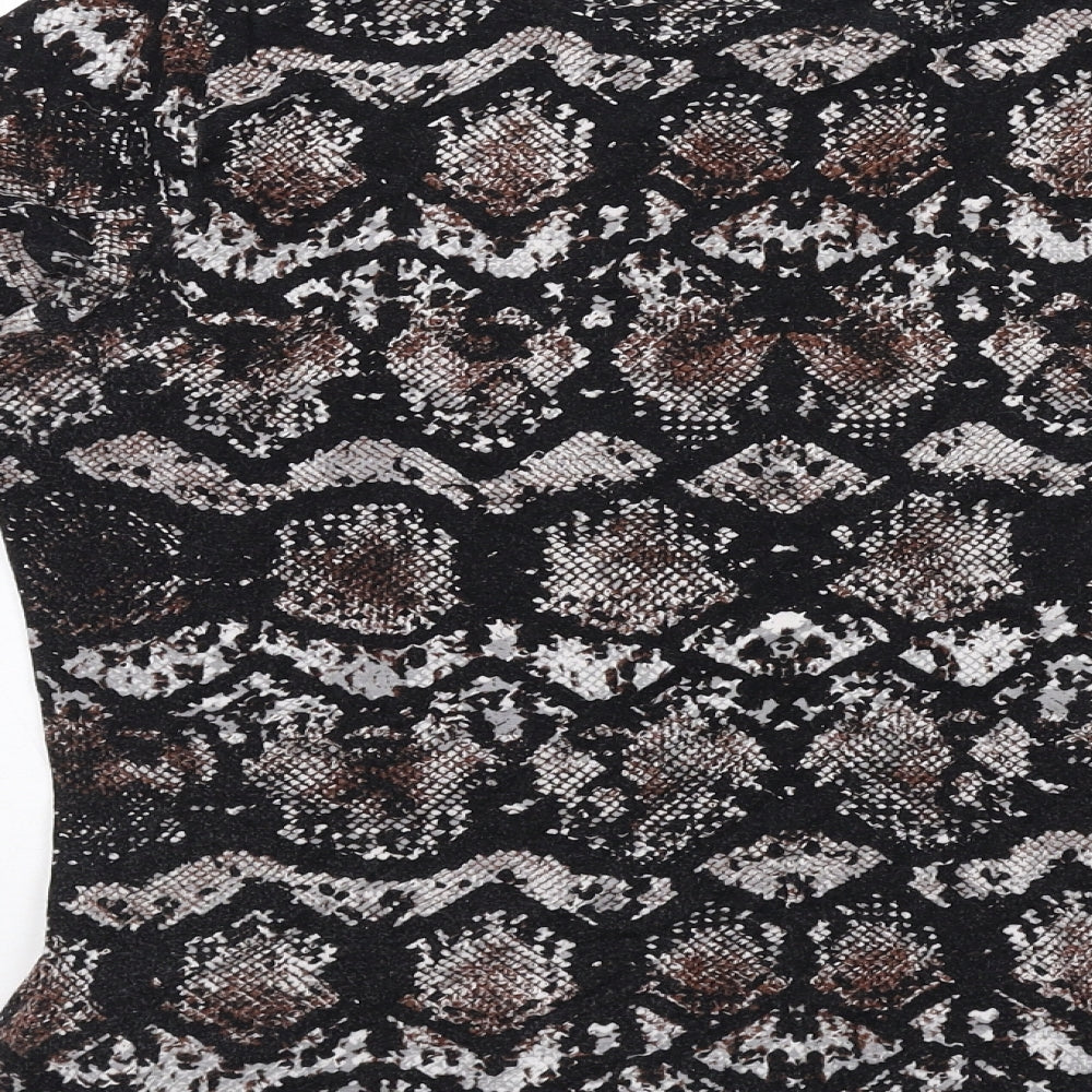 Marks and Spencer Womens Black Animal Print Viscose Basic T-Shirt Size 12 Round Neck - Snakeskin Pattern