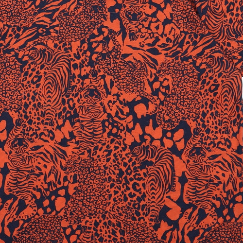 Marks and Spencer Womens Orange Animal Print Polyester Basic T-Shirt Size 10 Round Neck - Leopard, Tiger Print
