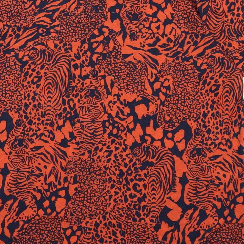 Marks and Spencer Womens Orange Animal Print Polyester Basic T-Shirt Size 10 Round Neck - Leopard, Tiger Print