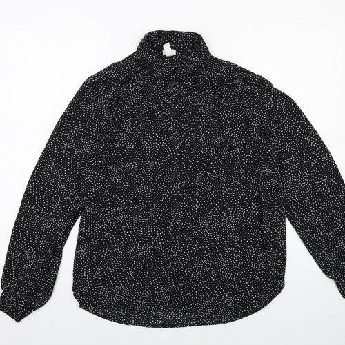 H&M Womens Black Geometric Polyester Basic Button-Up Size 12 Collared