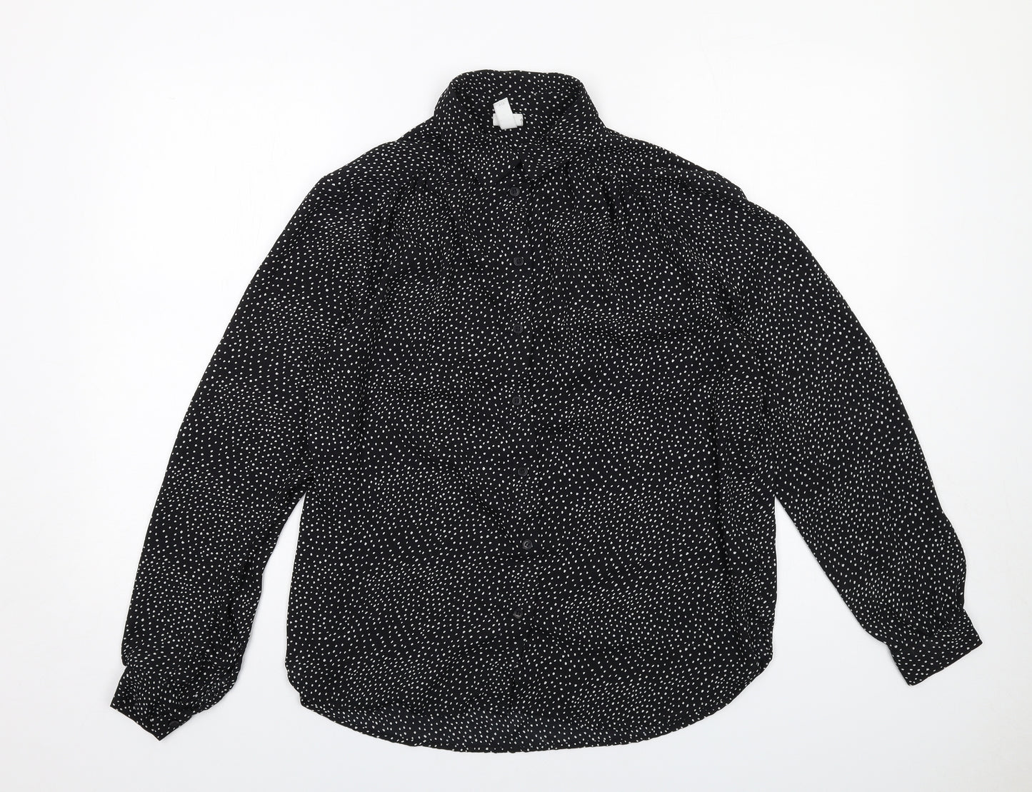 H&M Womens Black Geometric Polyester Basic Button-Up Size 12 Collared