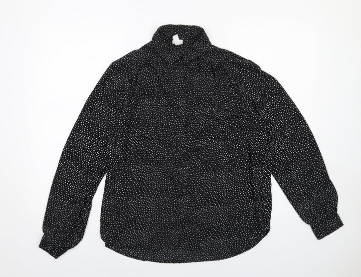 H&M Womens Black Geometric Polyester Basic Button-Up Size 12 Collared