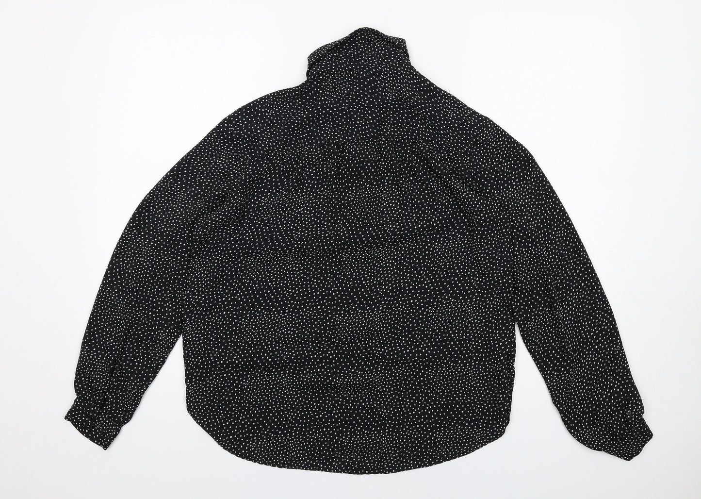 H&M Womens Black Geometric Polyester Basic Button-Up Size 12 Collared