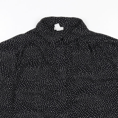 H&M Womens Black Geometric Polyester Basic Button-Up Size 12 Collared