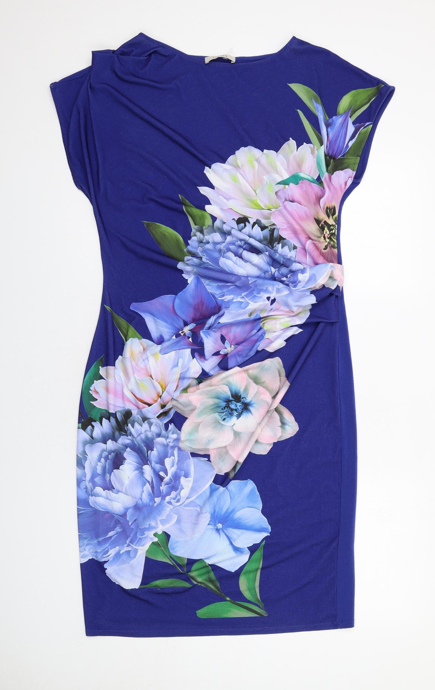 Oasis Womens Blue Floral Polyester Shift Size L Round Neck Pullover