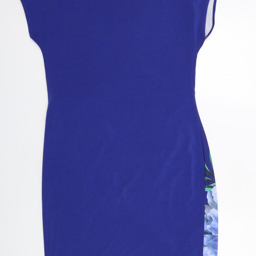 Oasis Womens Blue Floral Polyester Shift Size L Round Neck Pullover
