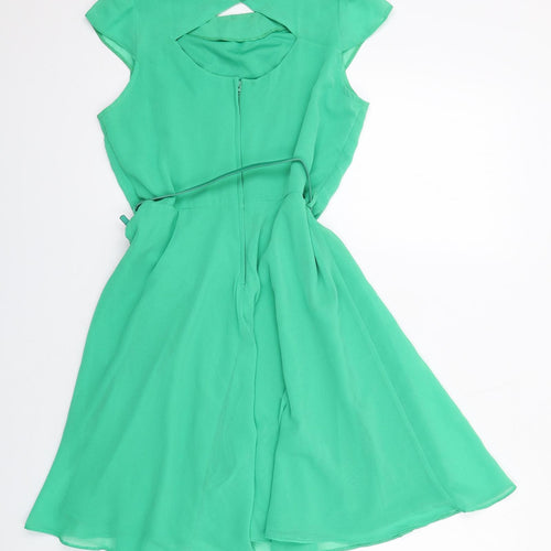 Dunnes Stores Womens Green Polyester Sheath Size 12 Boat Neck Zip
