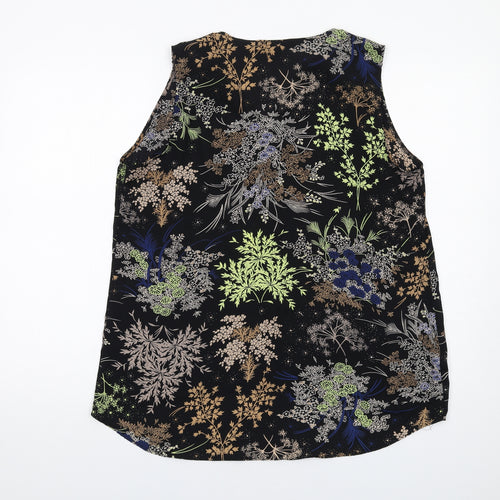 NEXT Womens Black Floral Polyester Basic Blouse Size 16 V-Neck