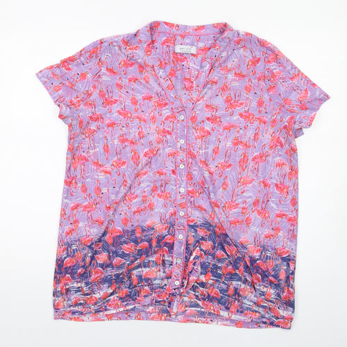 Per Una Womens Purple Geometric Polyester Basic Button-Up Size 18 V-Neck - Flamingo