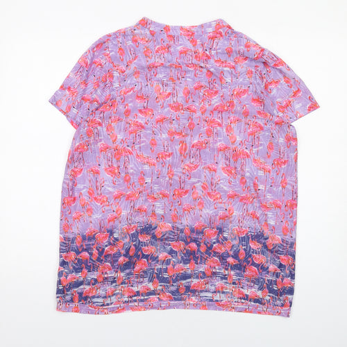 Per Una Womens Purple Geometric Polyester Basic Button-Up Size 18 V-Neck - Flamingo