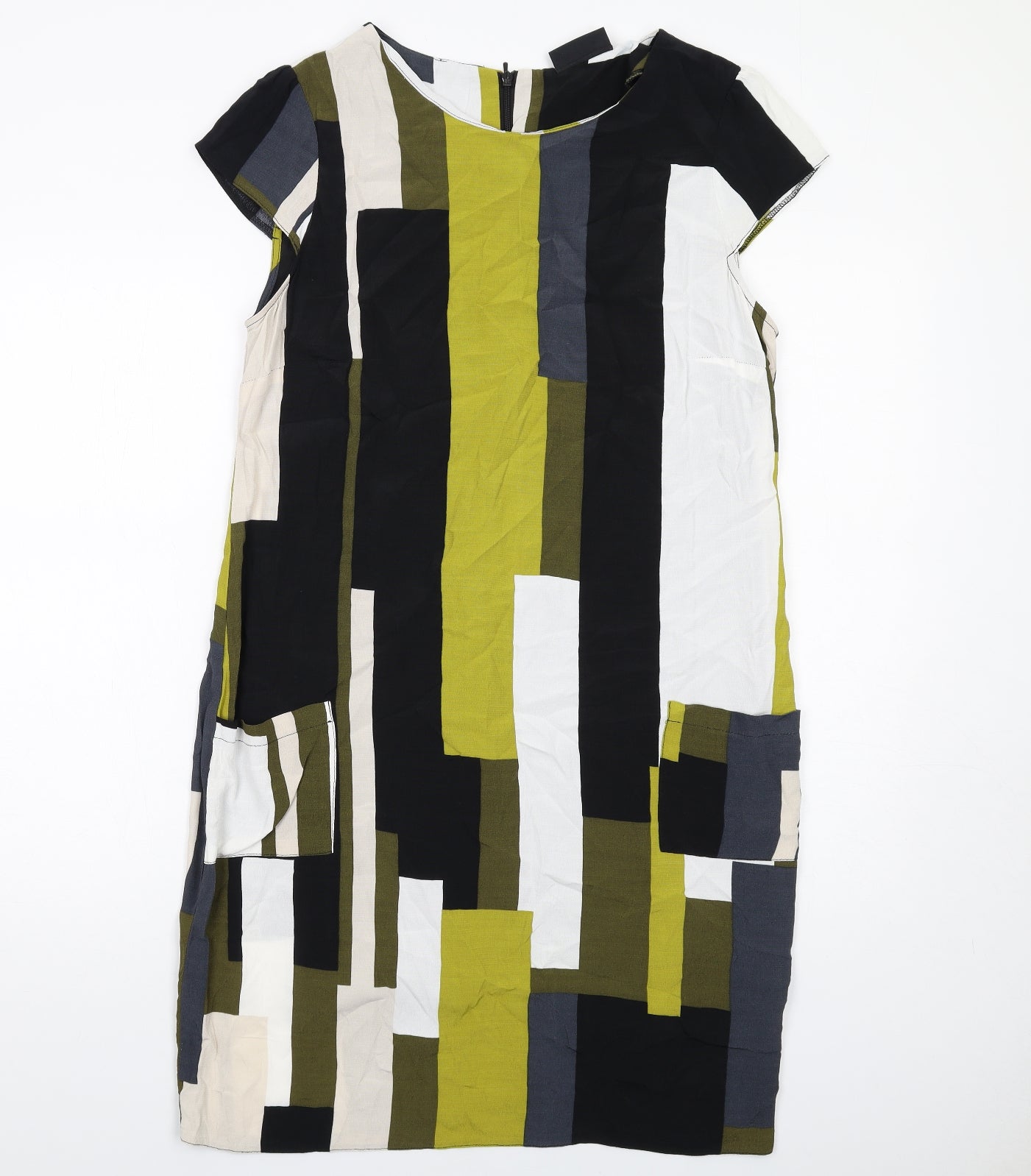 Wallis Womens Multicoloured Geometric Viscose Shift Size 12 Round Neck Zip