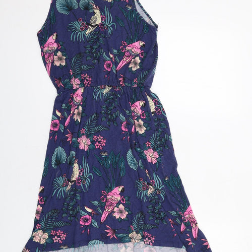 H&M Girls Blue Geometric Viscose A-Line Size 14 Years Round Neck Pullover - Parrot