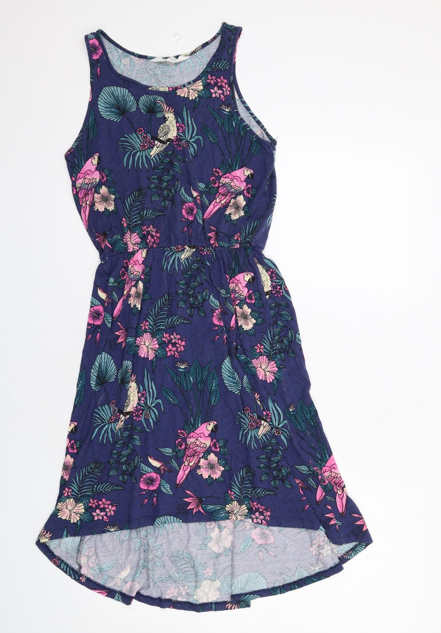 H&M Girls Blue Geometric Viscose A-Line Size 14 Years Round Neck Pullover - Parrot