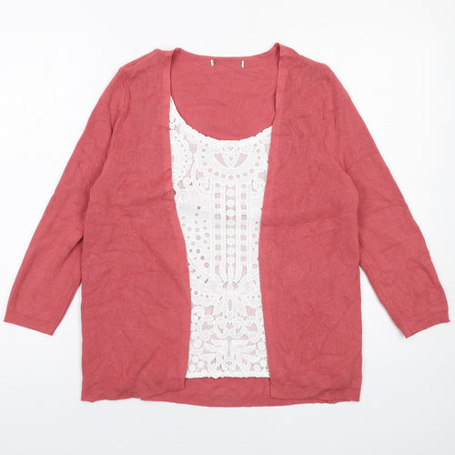 Marks and Spencer Womens Pink Round Neck Viscose Pullover Jumper Size 12 Pullover - Cardigan Top Lace Detail