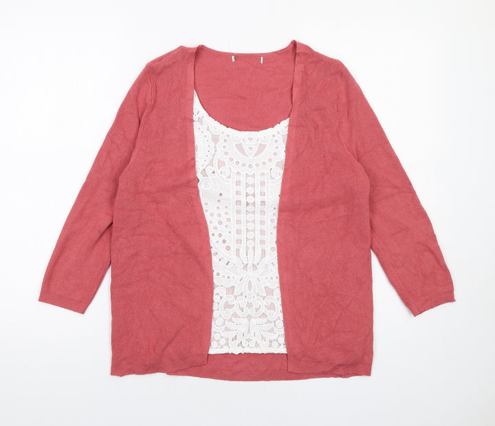 Marks and Spencer Womens Pink Round Neck Viscose Pullover Jumper Size 12 Pullover - Cardigan Top Lace Detail