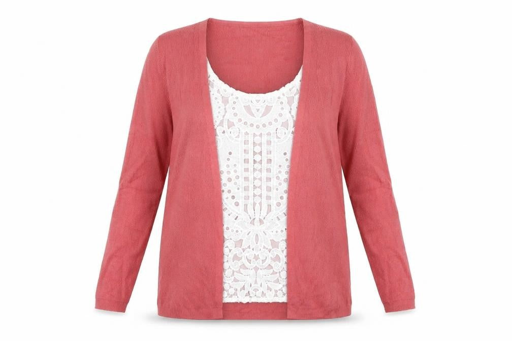 Marks and Spencer Womens Pink Round Neck Viscose Pullover Jumper Size 12 Pullover - Cardigan Top Lace Detail