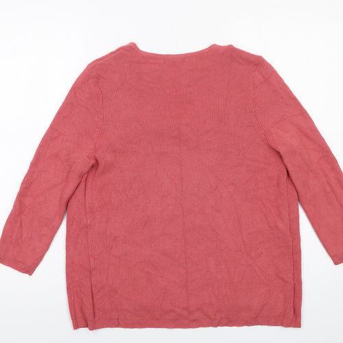 Marks and Spencer Womens Pink Round Neck Viscose Pullover Jumper Size 12 Pullover - Cardigan Top Lace Detail