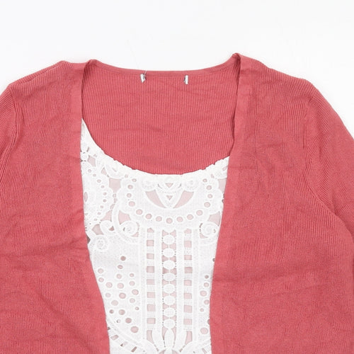 Marks and Spencer Womens Pink Round Neck Viscose Pullover Jumper Size 12 Pullover - Cardigan Top Lace Detail